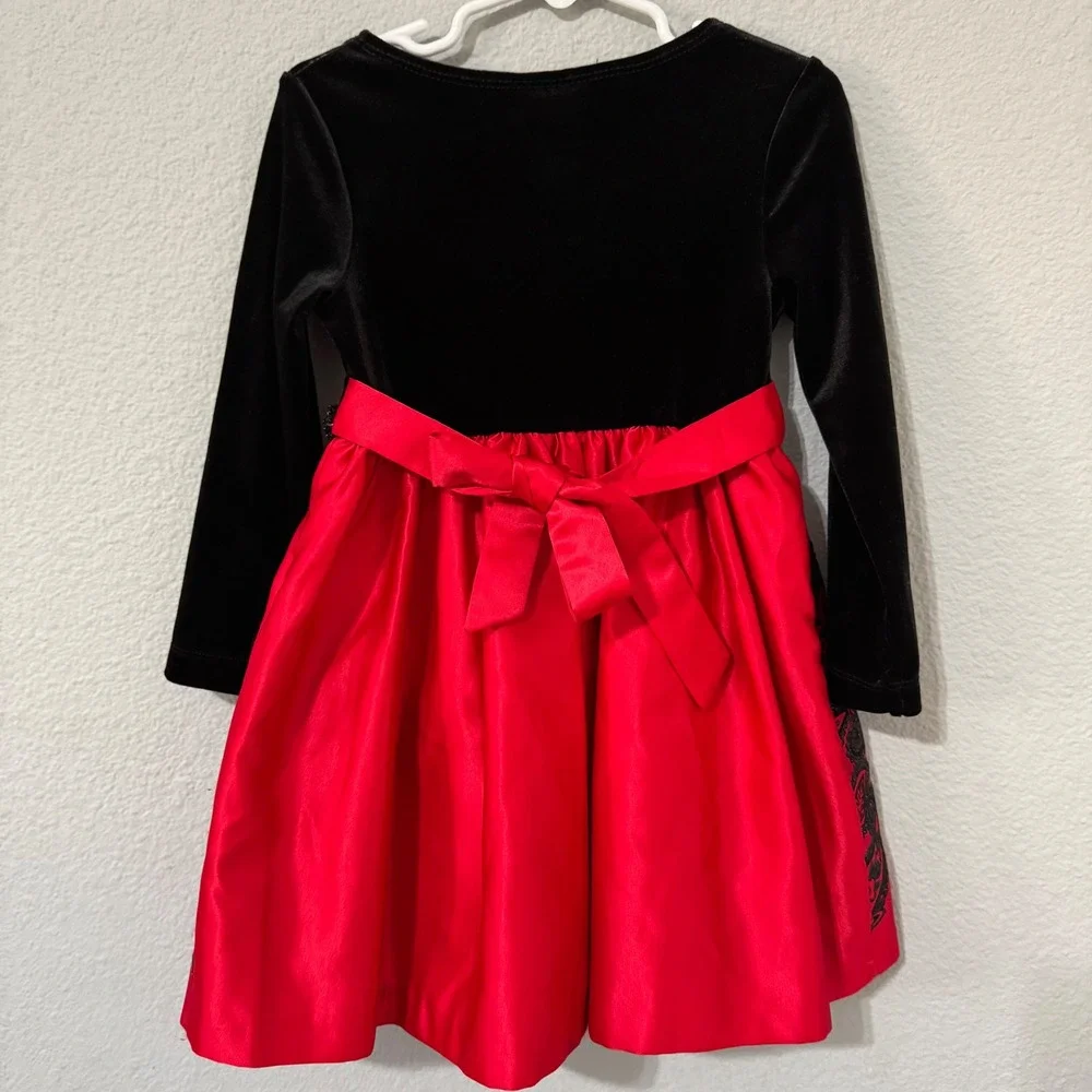 Rare Editions 4T Girls Black‎ Velvet Red Satin Paisley Sequin Holiday Dress
